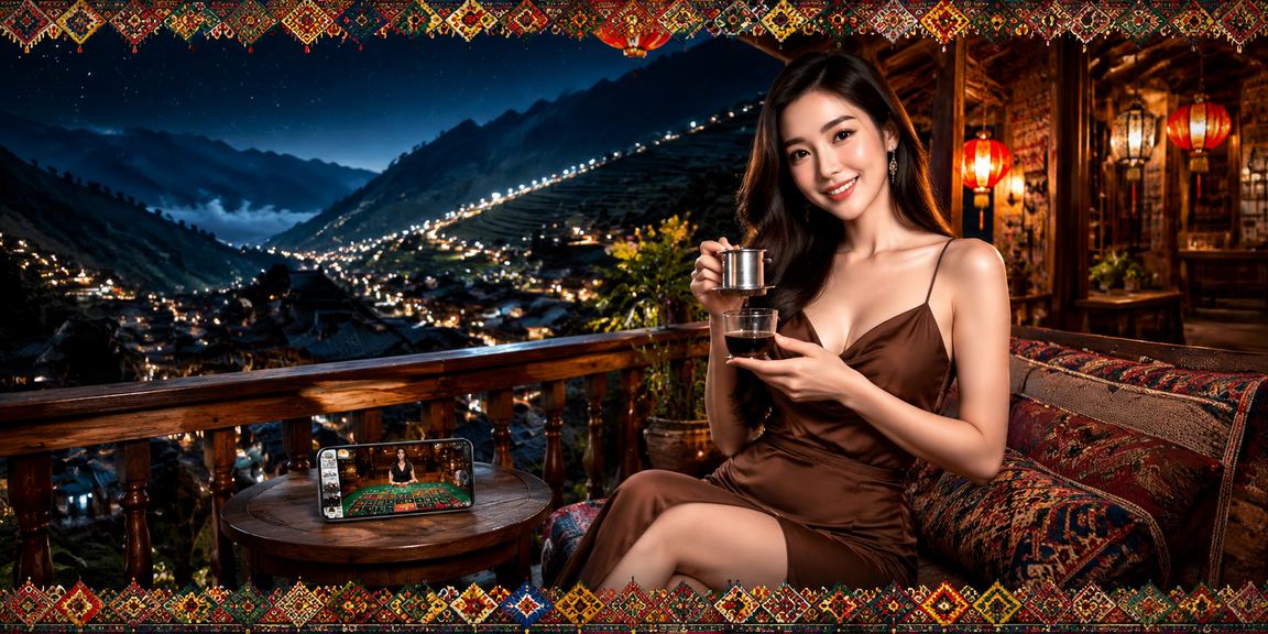 Giao diện cá cược e16 – người dùng tại Sapa thưởng thức cà phê và đặt cược trên điện thoại